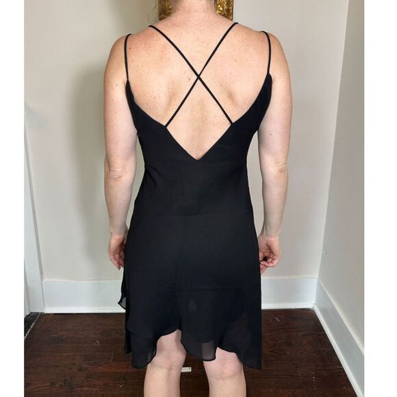 Vintage Open Back Made in USA Black Sparkly Dress Size Large - Picture 1 of 6